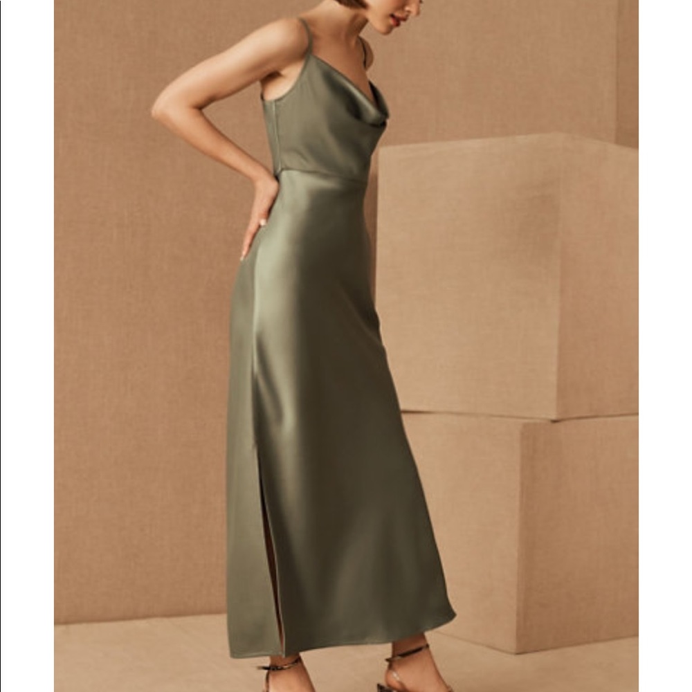 Sachin & Babi BHLDN Bridesmaid Dress Cali Satin Charmeuse MIDI Dress in Moss 0